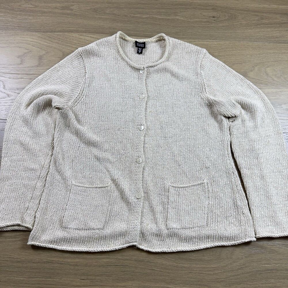 Eileen Fisher Sweater Women XL Cardigan Italian Yarn Cotton Linen Blend